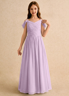 Azazie Chelo Girls Formal Robe Demoiselle D'honneur Fillette Robe Trapèze en Mousseline de soie Plissée Frostiges Flieder image5
