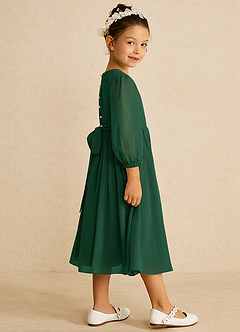 Azazie Lolo Flower Girl Dresses Dark Green A-Line with Sleeves Chiffon Dress image4