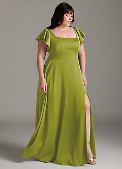 Azazie Bondi Bridesmaid Dresses Lemongrass A-Line Bow Stretch Satin Dress image10