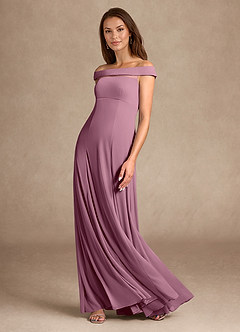 Azazie Ewa Mother of the Bride Dresses Vintage Mauve A-Line Off the Shoulder Mesh Dress image6