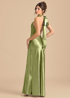 Azazie Velli Robes de demoiselle d'honneur Robe Fourreau en Satiné métallisé Col Haut Pistache image1