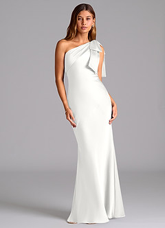 Azazie Yuanna Vestidos de damas de honor Vestido de Blanco de Satén Elástico de Corte Sirena con Hombro unilateral image1