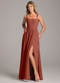 Azazie Rosaline Bridesmaid Dresses Auburn A-Line Side Slit Chiffon Dress image5