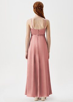 Azazie Kaylee Junior Dusty Rose A-Line with Belt Metallic Satin Dress image2