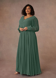 Azazie Zina Mother of the Bride Dresses Sea Moss A-Line Pleated Chiffon Dress image9