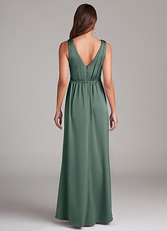 Azazie Tanicia Bridesmaid Dresses Sea Moss A-Line Pleated Stretch Satin Dress image7