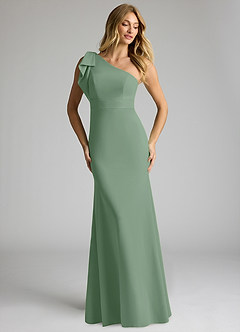 Azazie Rinna Bridesmaid Dresses Matcha Mermaid One Shoulder Stretch Crepe Dress image3