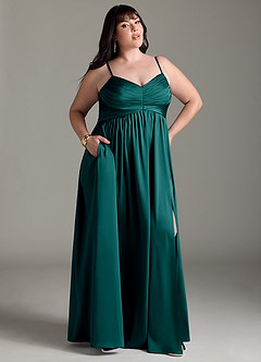 Azazie Alia Robes de demoiselle d'honneur Robe Trapèze en Satin extensible Plissée Paon image11