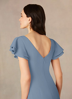 Azazie Peppermint Final Sale Dusty Blue Mermaid Scoop Ruched Stretch Crepe Dress image5