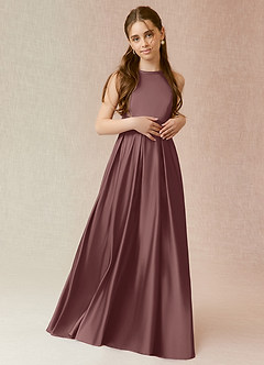Azazie Arianthe Junior Vintage Mauve A-Line with Pockets Stretch Satin Dress image1