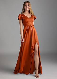 Azazie Omari Bridesmaid Dresses Burnt Orange A-Line Stretch Satin Dress image1