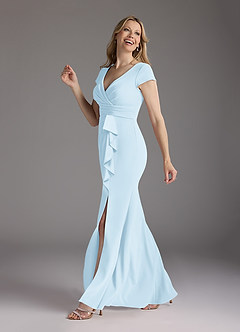 Azazie Tana vestidos de madre de la novia Vestido de Azul Cielo de Crepé elástico de Corte Sirena con Cuello en V plisado image4