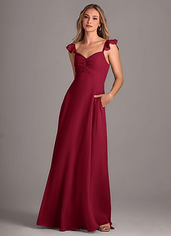 Azazie Kaylyn Bridesmaid Dresses Burgundy A-Line Ruched Chiffon Dress image3
