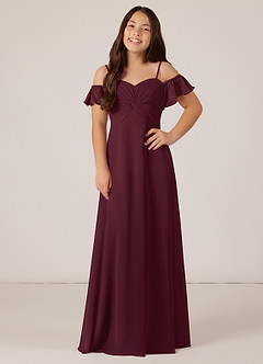 Azazie Juna Junior Cabernet A-Line Off the Shoulder Chiffon Dress image1