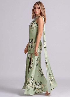 Azazie Kinsley Bridesmaid Dresses Floral Vines Mermaid Side Slit Stretch Satin Dress image6