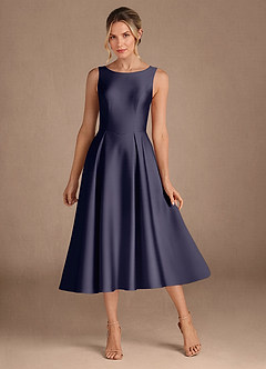 Azazie Fulton Vestidos para mãe da noiva Vestido Tormentoso de Cetim elástico de Linha A com Plissado image1