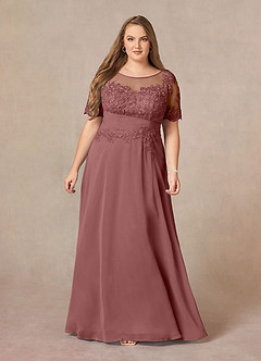 Azazie Raissa vestidos de madre de la novia Vestido de Rosa Del Desierto de Gasa de Corte En A con Encaje image12