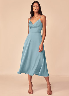 Azazie Dottie Bridesmaid Dresses Moody Blue A-Line Stretch Satin Dress image3