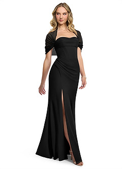 Azazie Zia Bridesmaid Dresses Black Sheath Side Slit Chiffon Convertible Dress image3