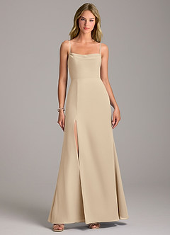 Azazie Tahlia Bridesmaid Dresses Champagne A-Line with Belt Chiffon Dress image4