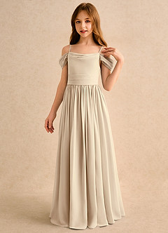Azazie Shia Girls Formal Robe Demoiselle D'honneur Fillette Robe Trapèze en Mousseline de soie Épaule décolletée Champagne image3