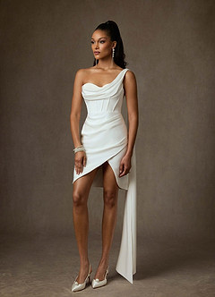 Azazie Yusra 웨딩드레스 쉬스 스윗하트 네크라인 크레이프 백 새틴 미니 드레스 image4