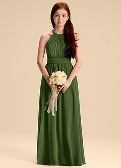 Azazie Malone Junior Vestido de Oliva de Gasa de Corte en A con Plisado image3