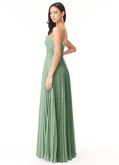 Azazie Vini At-home Try On Dresses Matcha A-Line V-Neck Pleated Chiffon Dress image4