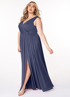 Azazie Tanicia Brautjungfernkleider A-Linie V-Hals Gefaltet Gittergewebe Kleid Sturm image7