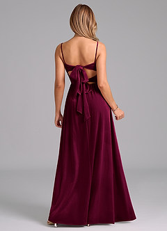 Azazie Zeya Vestidos de damas de honor Vestido de Cabernet de terciopelo de Corte en A con Plisado image7