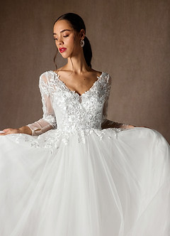 Azazie Freya Hochzeitskleider A-Linie Pailletten Tüll Kleid Diamantweiß image5