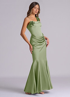 Azazie Inara Suknie dla druhen Syrena Pofałdowany Satyna elastyczna Do ziemi Sukienka image5