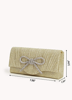 front Rhinestone Bow Pleated Flap Clutch