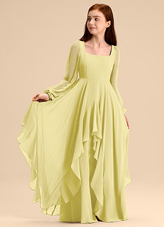 Azazie Clara Junior Lemon Sorbet A-Line Blouson Chiffon Dress image7