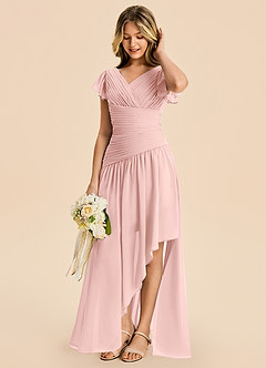 Azazie Pia Junior Powder Pink A-Line Pleated Chiffon Dress image3