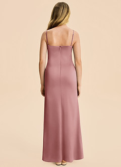 Azazie Rosalia Junior Dusty Rose Sheath Pleated Stretch Satin Dress image2
