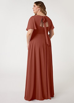 Azazie Kimber Bridesmaid Dresses Auburn A-Line Flounce Sleeve Chiffon Dress image8