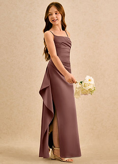Azazie Cannoli Girls Formal Flower Girl Klänningar Klänning A-Line i Stretch Satin Plisserad image5
