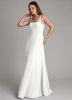 Azazie Nyla Bridesmaid Dresses White A-Line Square Neckline Chiffon Dress image3