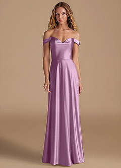 Azazie Jackalin Bridesmaid Dresses Wisteria A-Line Off the Shoulder Metallic Satin Convertible Dress image1