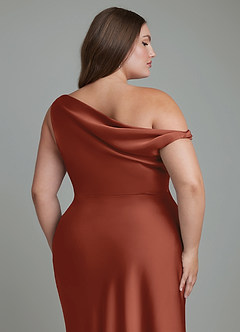 Azazie Emerson Bridesmaid Dresses Auburn Mermaid Off the Shoulder Stretch Satin Dress image13