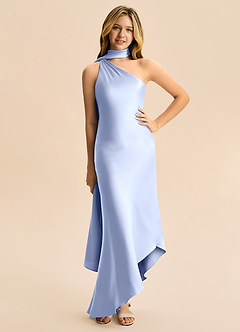 Azazie Briony Junior Ice Sheath Pleated Stretch Satin Dress image3