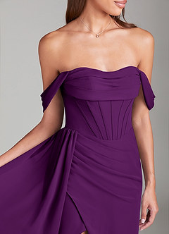 Azazie Amyra Robes de demoiselle d'honneur Robe Fourreau Convertible en Mousseline de soie Épaule décolletée Grain De Raisin image6