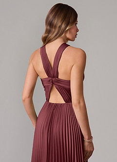 Azazie Afra Robes de demoiselle d'honneur Robe Trapèze en Satin extensible Plissée Merlot image6