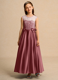 Azazie Candy Girl Jurken voor bloemenmeisjes Baljurk Jurk van Mat Satijn Boog Amethist image6