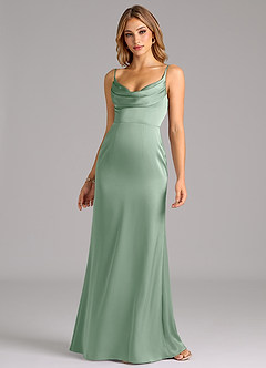 Azazie Aimee Bridesmaid Dresses Agave A-Line Sweetheart Neckline Stretch Satin Dress image4