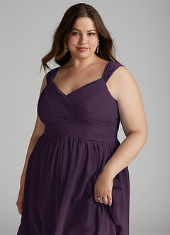 Azazie Angie Bridesmaid Dresses Plum A-Line Corset Chiffon Dress image16
