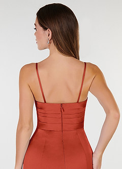 Azazie Yola Robes de demoiselle d'honneur Robe Fourreau Convertible en Satin extensible Plissee mit V-Ausschnitt Rouille image8