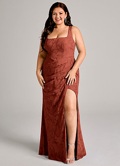 Azazie Mero Bridesmaid Dresses Terracotta Sheath Pleated Floral Burnout Dress image7