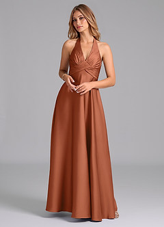 Azazie Tessie Bridesmaid Dresses Cedar Rose A-Line Pleated Stretch Satin Dress image1